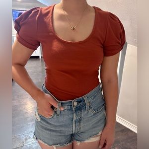 Altar’d State Brick Red Puff Sleeve Bodysuit